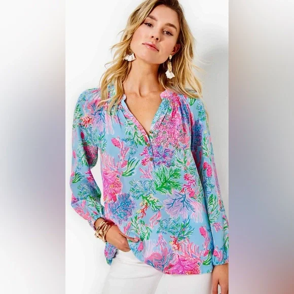 👉🏼LIKE NEW👈🏼 Lilly Pulitzer Silk Elsa Top Size:XL Orig.$188 - Picture 10 of 11